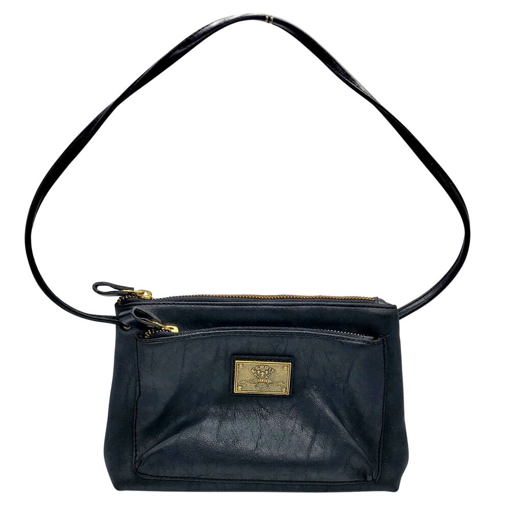 Vintage Esprit De Corp Black Genuine Leather Shoulder Mini Bag Purse